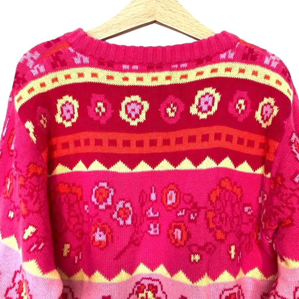 Gymboree Vintage St Moritz Line Colorful Floral Winter Sweater Girls Size XL